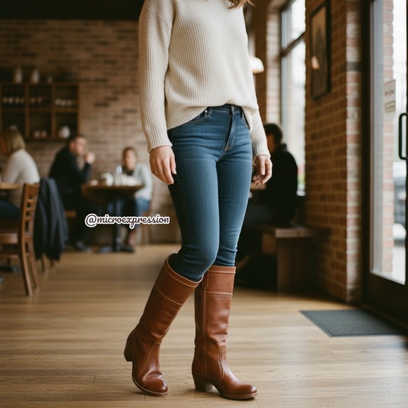 Frye Jane Stitch Leather Heeled Knee High Boots - Picture 5 of 16